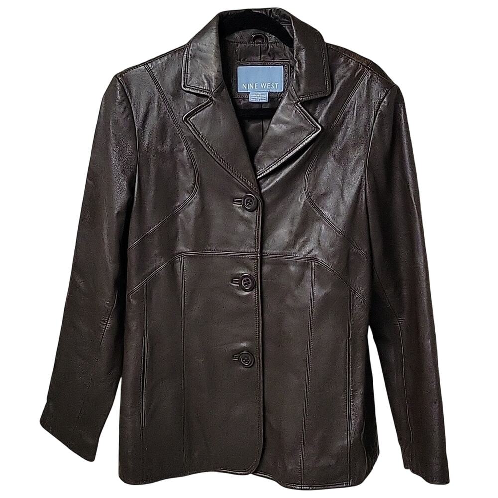 Nine West Brown Leather Jacket Womens Size Large